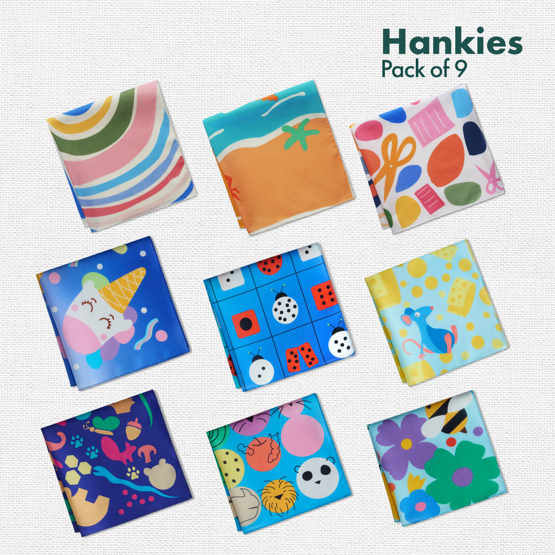 Dreamland! Unisex Kid's Hankies, 100% Organic Cotton, Pack of 9