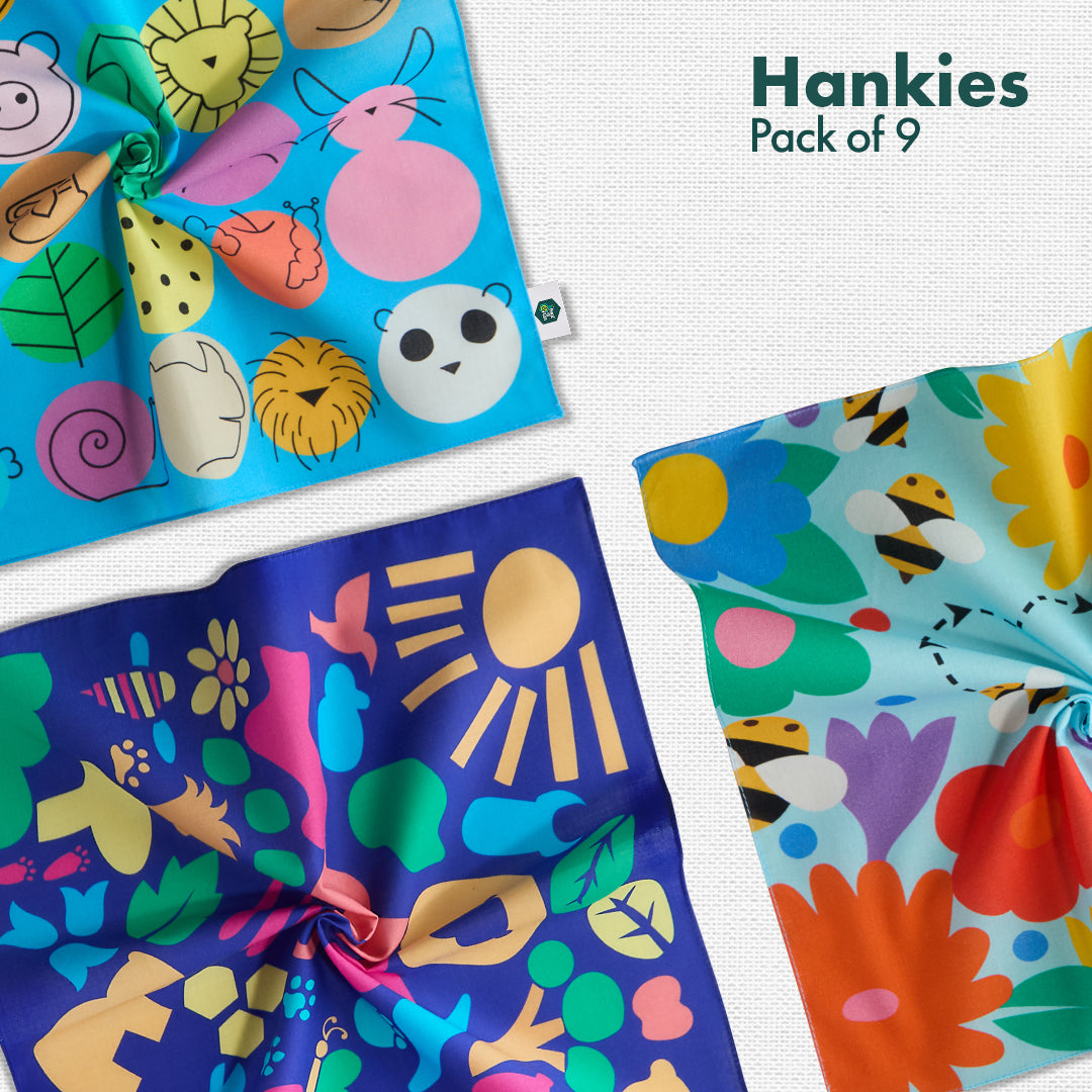 Dreamland! Unisex Kid's Hankies, 100% Organic Cotton, Pack of 9