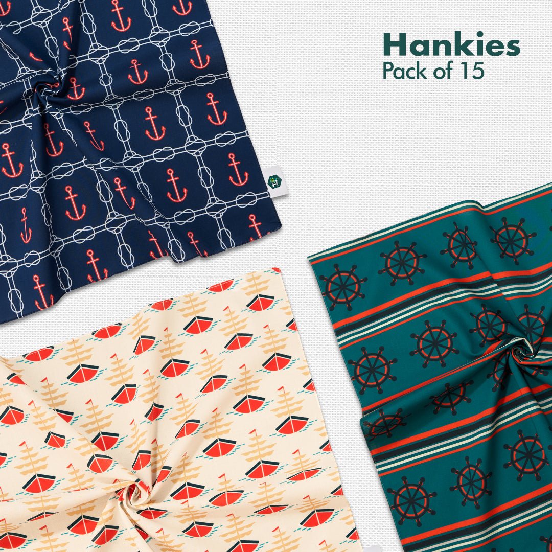 MIA! Motif In Action! Unisex Hankies, 100% Organic Cotton, Pack of 15