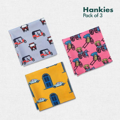 Travel Bug! Unisex Hankies, 100% Organic Cotton, Pack of 3