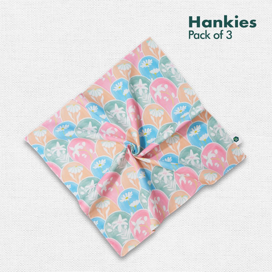 Summer Vibes! Unisex Hankies, 100% Organic Cotton, Pack of 3