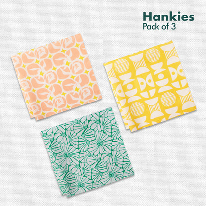 Summer Fling! Unisex Hankies, 100% Organic Cotton, Pack of 3