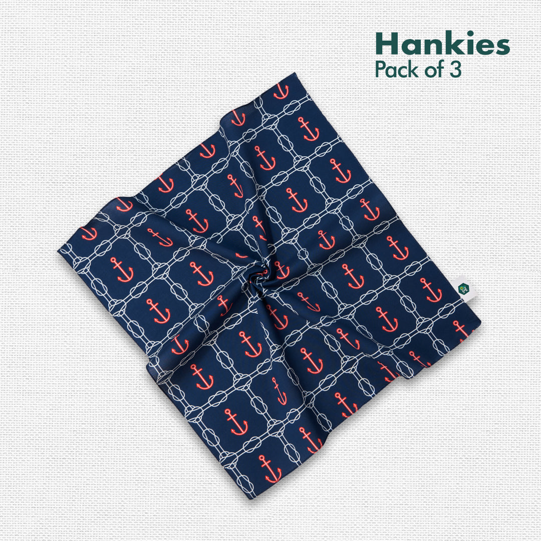 Aye Aye Captain! Men's Hankies, 100% Organic Cotton, Pack of 3