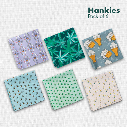 Happy Hour! Men's Hankies, 100% Organic Cotton, Pack of 6