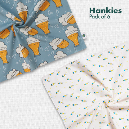 Happy Hour! Men's Hankies, 100% Organic Cotton, Pack of 6