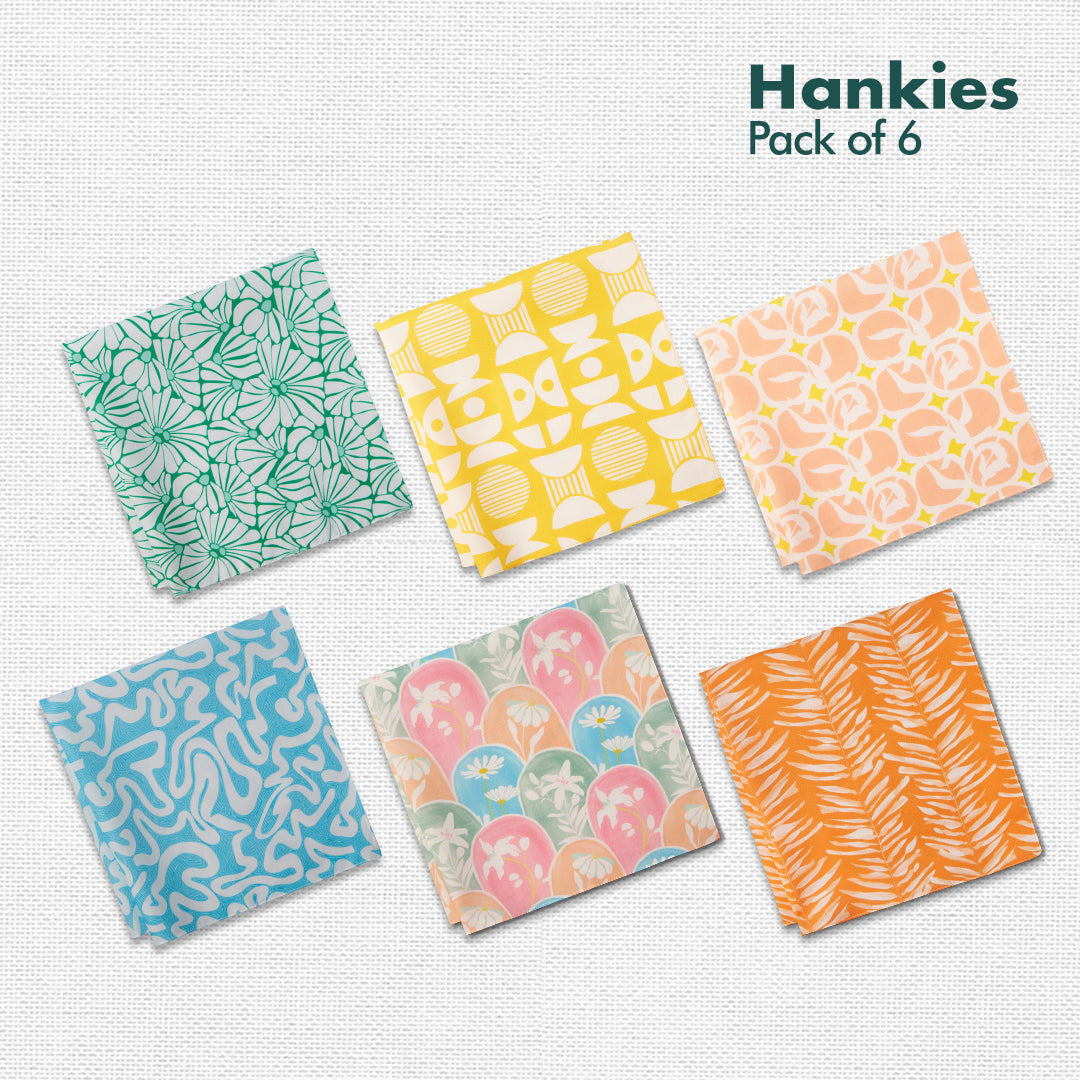 Beat The Heat! Men's Hankies, 100% Organic Cotton, Pack of 6