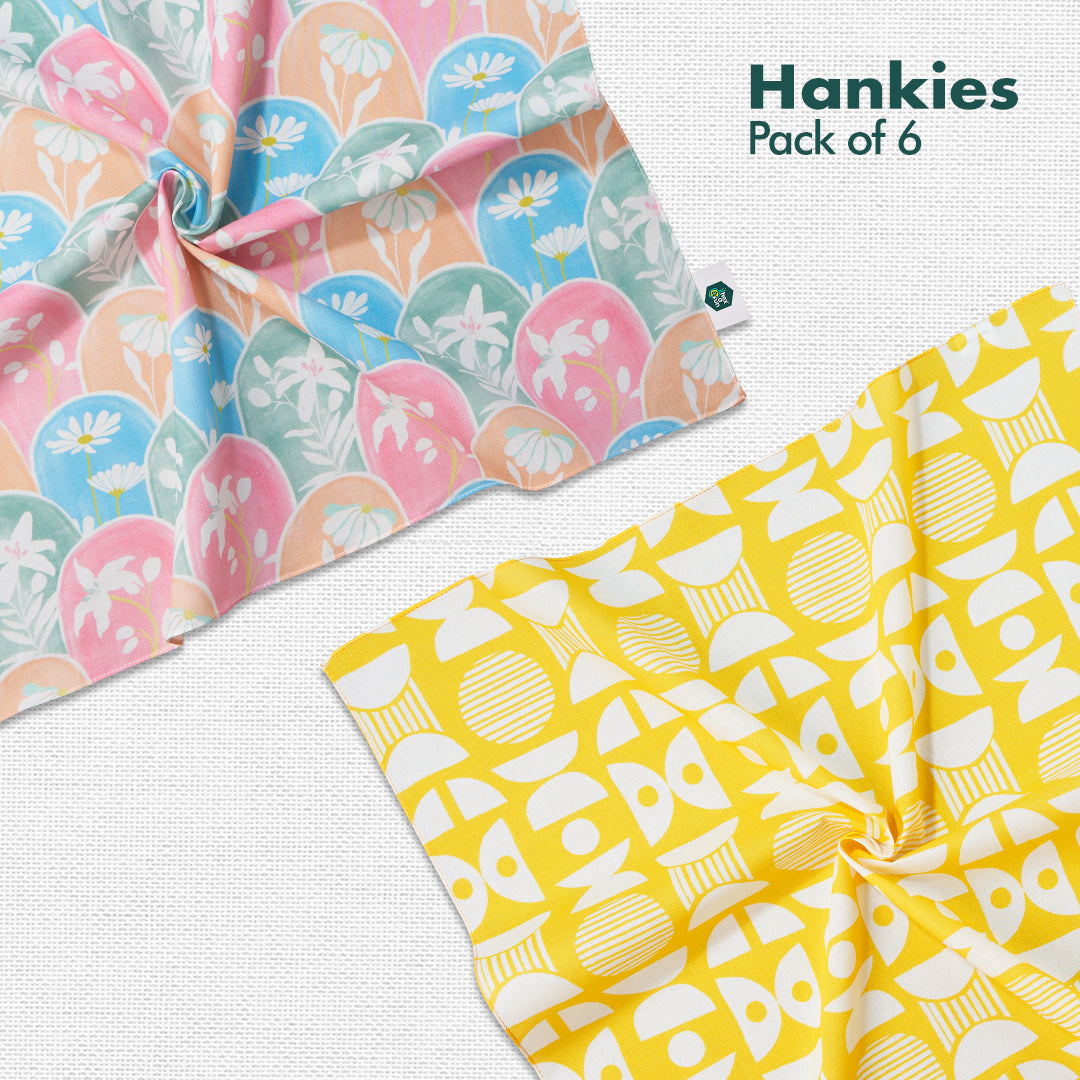 Beat The Heat! Men's Hankies, 100% Organic Cotton, Pack of 6