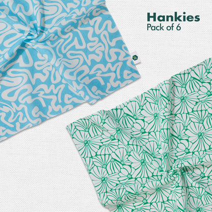 Beat The Heat! Men's Hankies, 100% Organic Cotton, Pack of 6