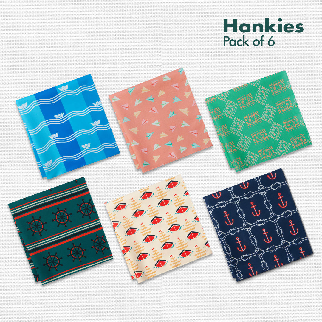 Seas The Day! Unisex Hankies, 100% Organic Cotton, Pack of 6