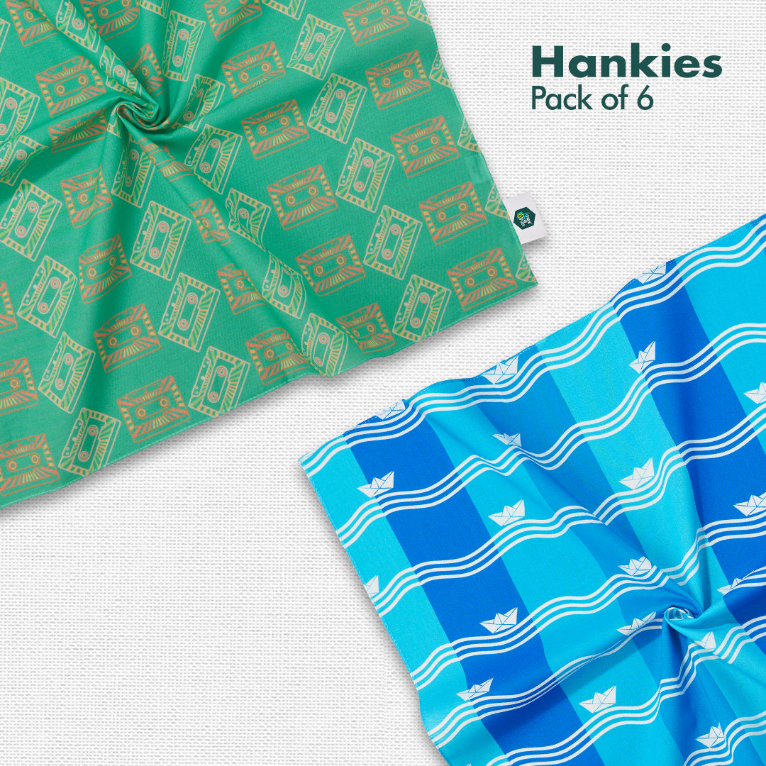 Seas The Day! Unisex Hankies, 100% Organic Cotton, Pack of 6