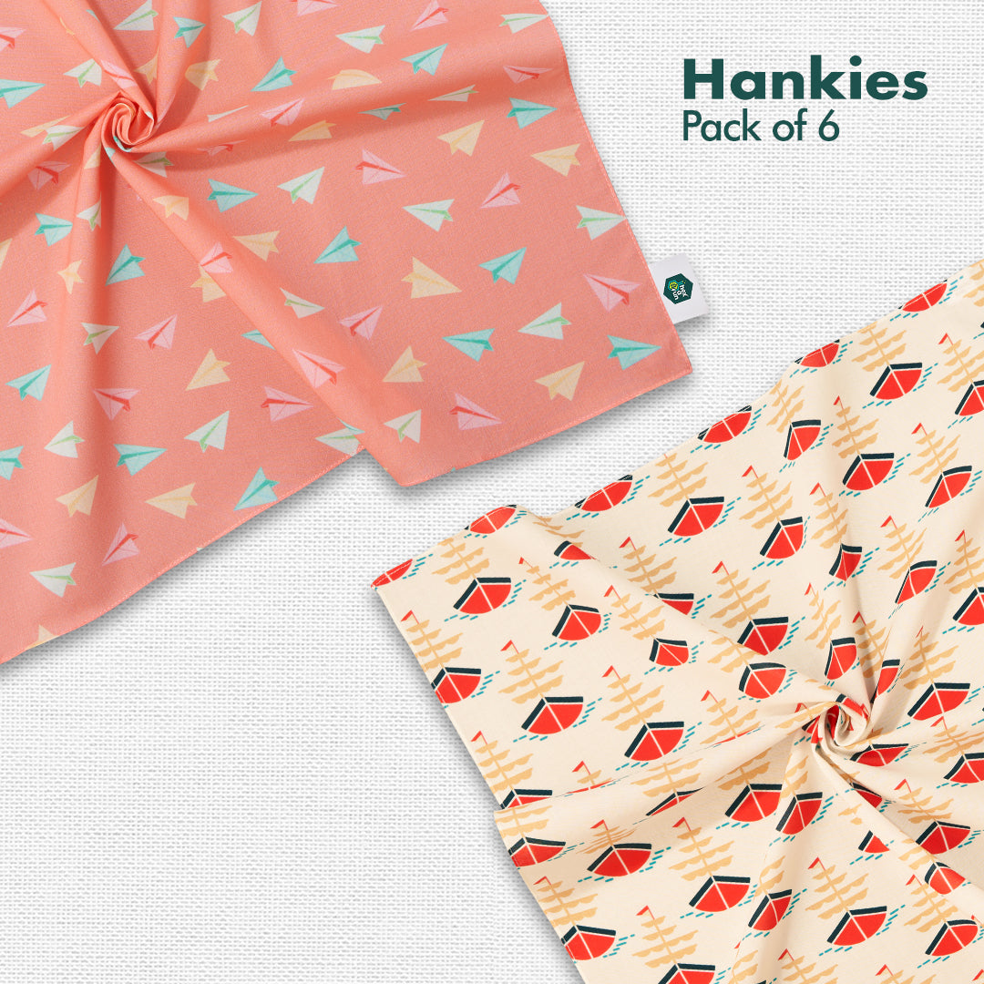 Seas The Day! Unisex Hankies, 100% Organic Cotton, Pack of 6