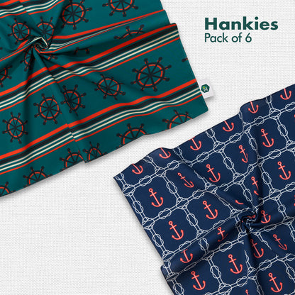 Seas The Day! Unisex Hankies, 100% Organic Cotton, Pack of 6