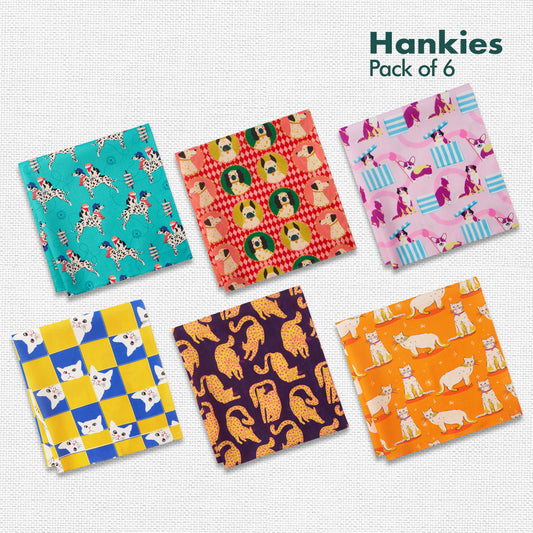 Wagging Tails! Unisex Hankies, 100% Organic Cotton, Pack of 6