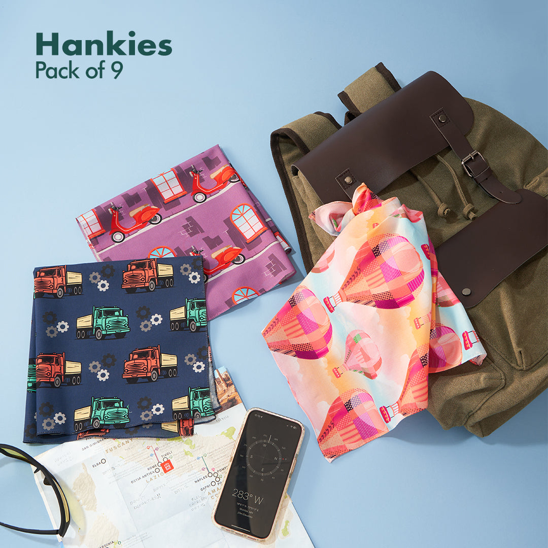 Bucket List! Men's Hankies, 100% Organic Cotton, Pack of 9