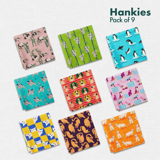 Zoomanji! Women's Hankies, 100% Organic Cotton, Pack of 9
