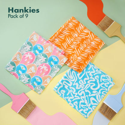 Sun-kissed! Women's Hankies, 100% Organic Cotton, Pack of 9