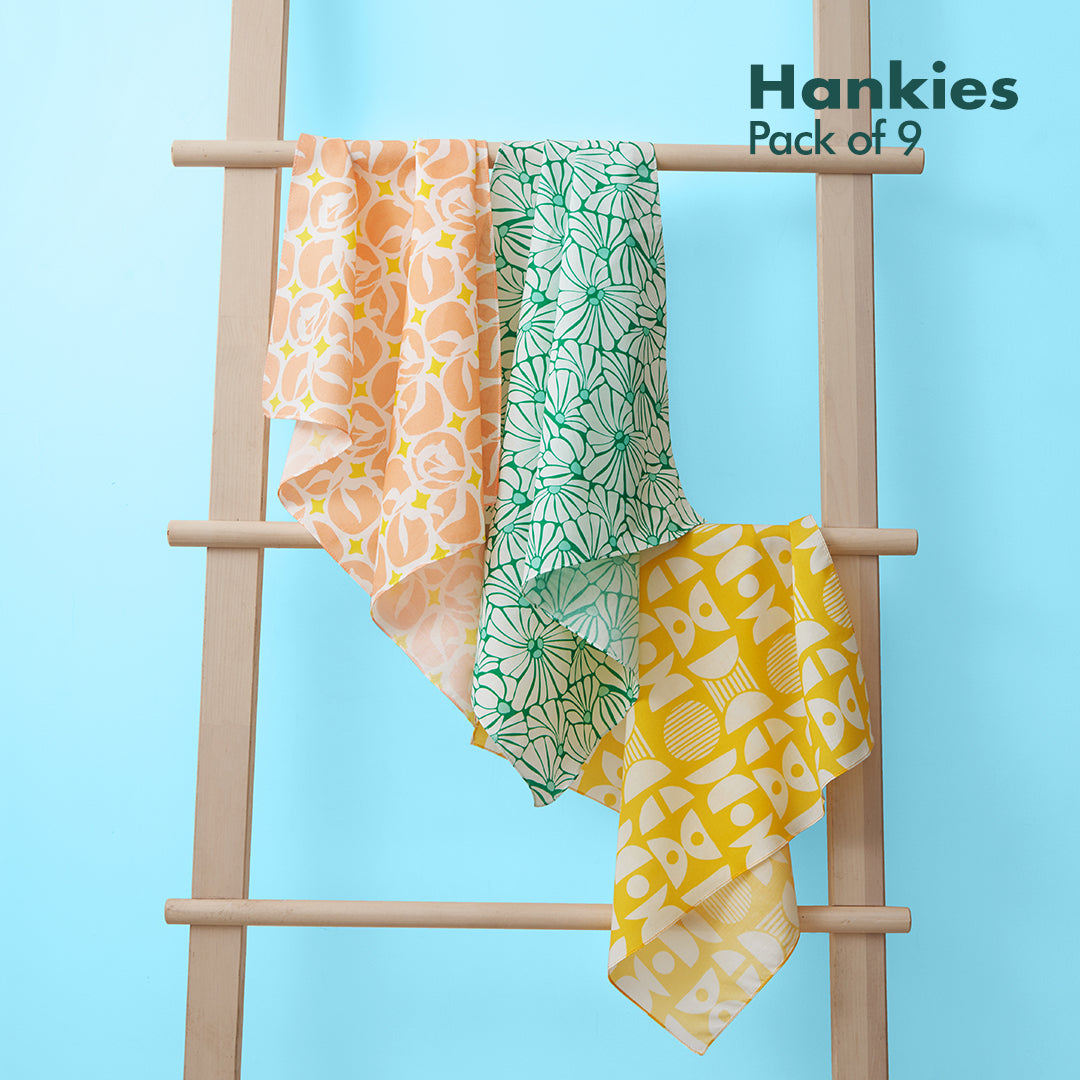 Sun-kissed! Men's Hankies, 100% Organic Cotton, Pack of 9