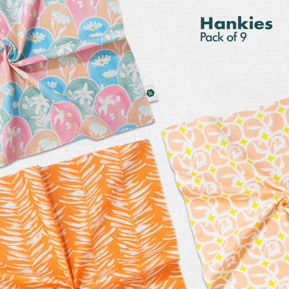 Sun-kissed! Men's Hankies, 100% Organic Cotton, Pack of 9