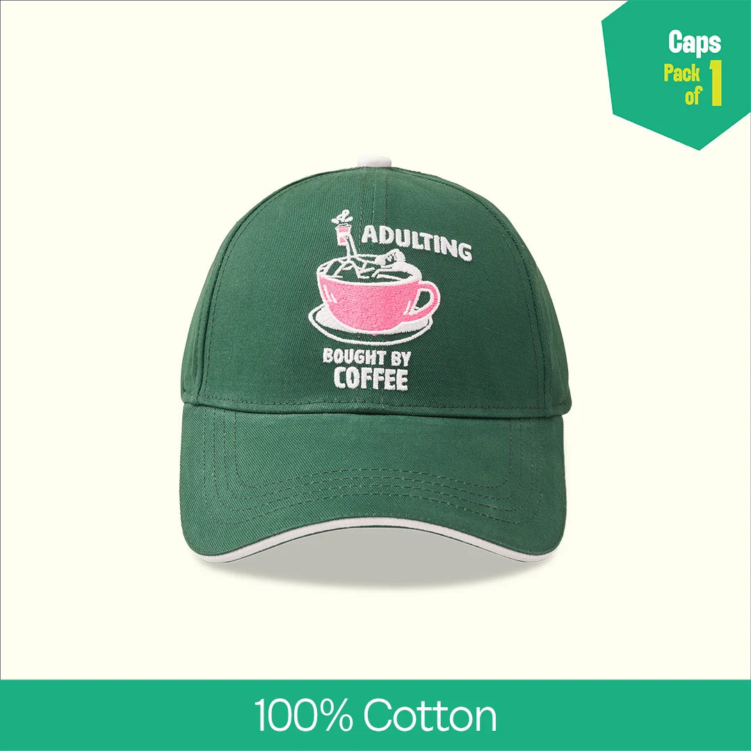 Caffeinated! 100% Cotton Fabric, Unisex Cap, Pack of 1