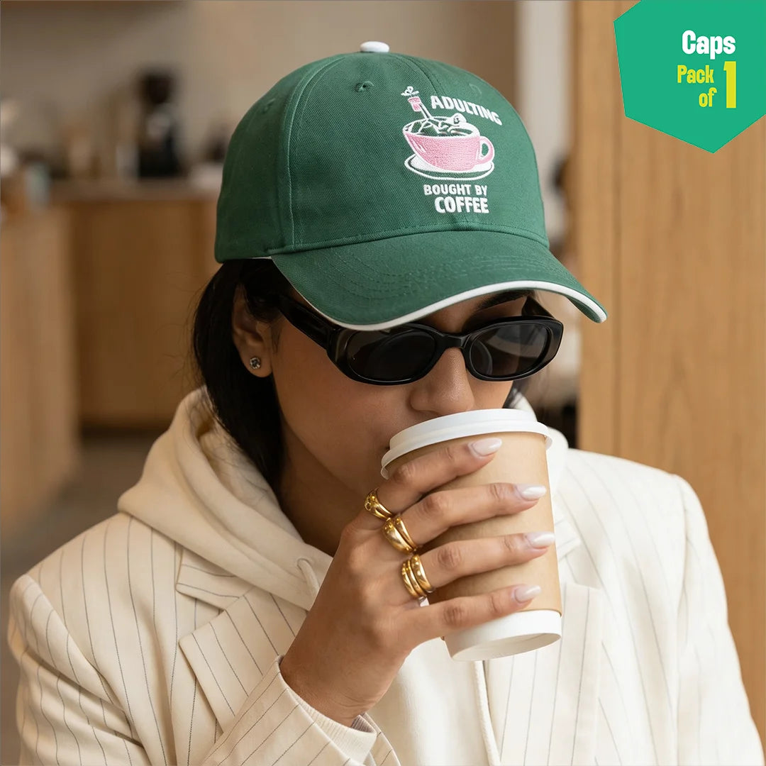 Caffeinated! 100% Cotton Fabric, Unisex Cap, Pack of 1