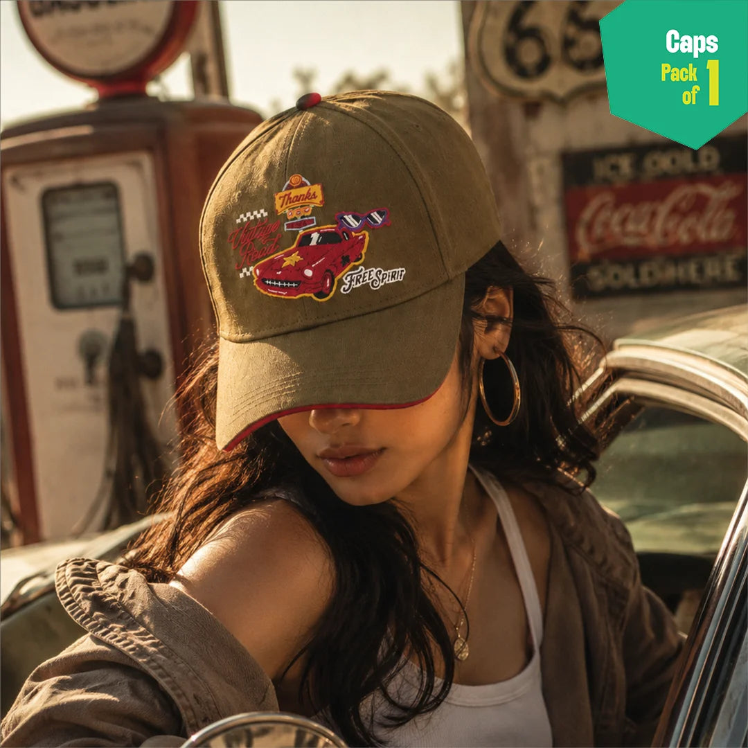 Vintage Road! 100% Cotton Fabric, Unisex Cap, Pack of 1