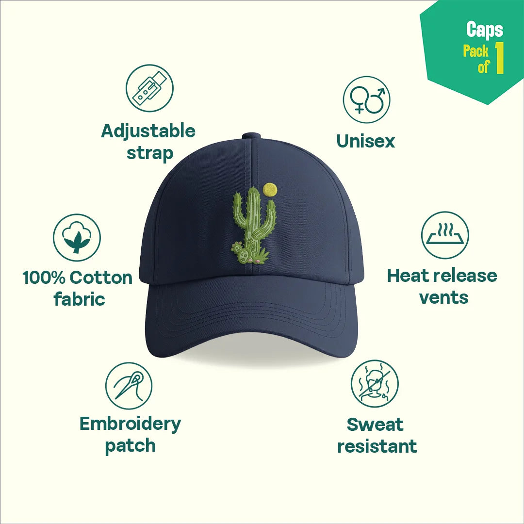 Cactus Club! 100% Cotton Fabric, Unisex Cap, Pack of 1