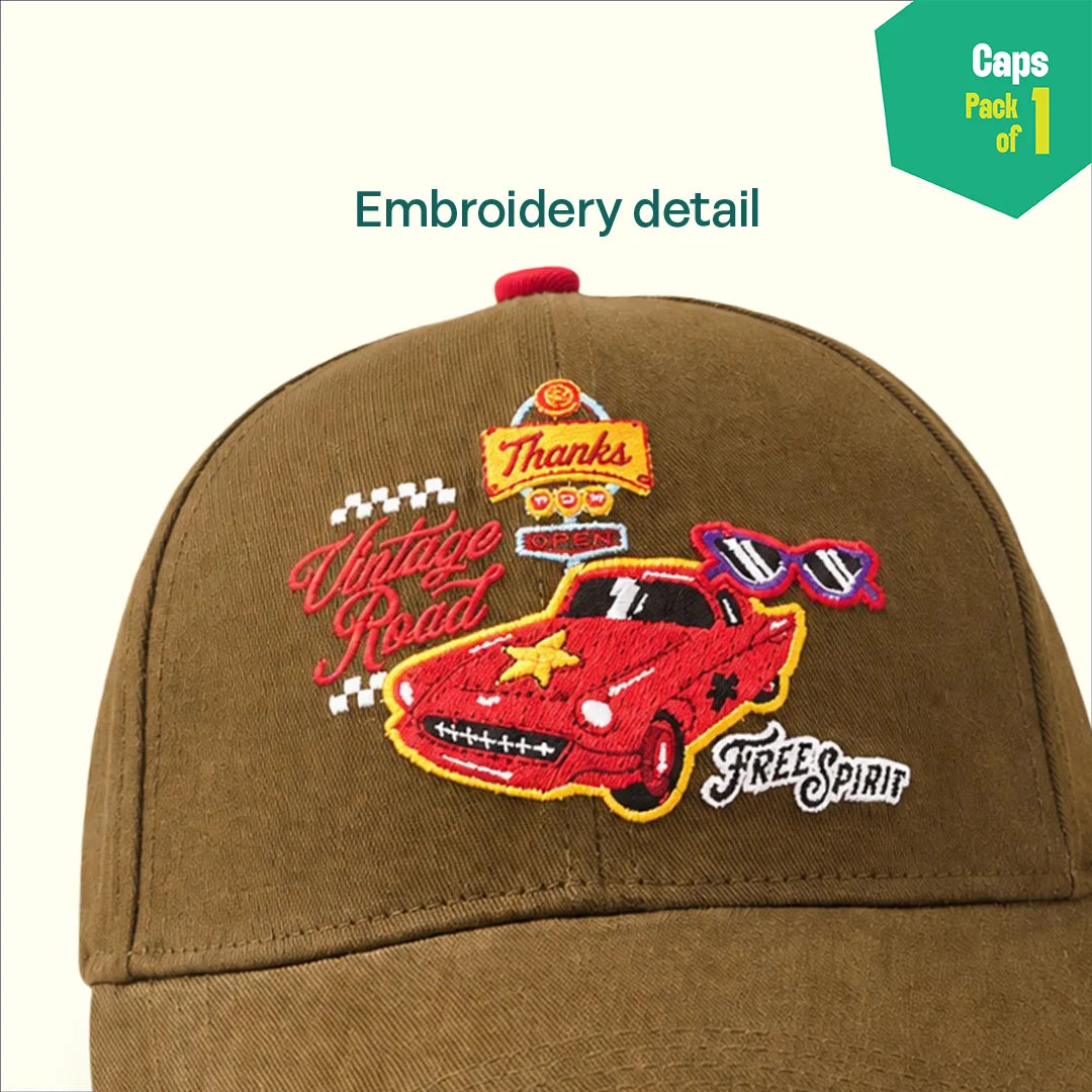 Vintage Road! 100% Cotton Fabric, Unisex Cap, Pack of 1