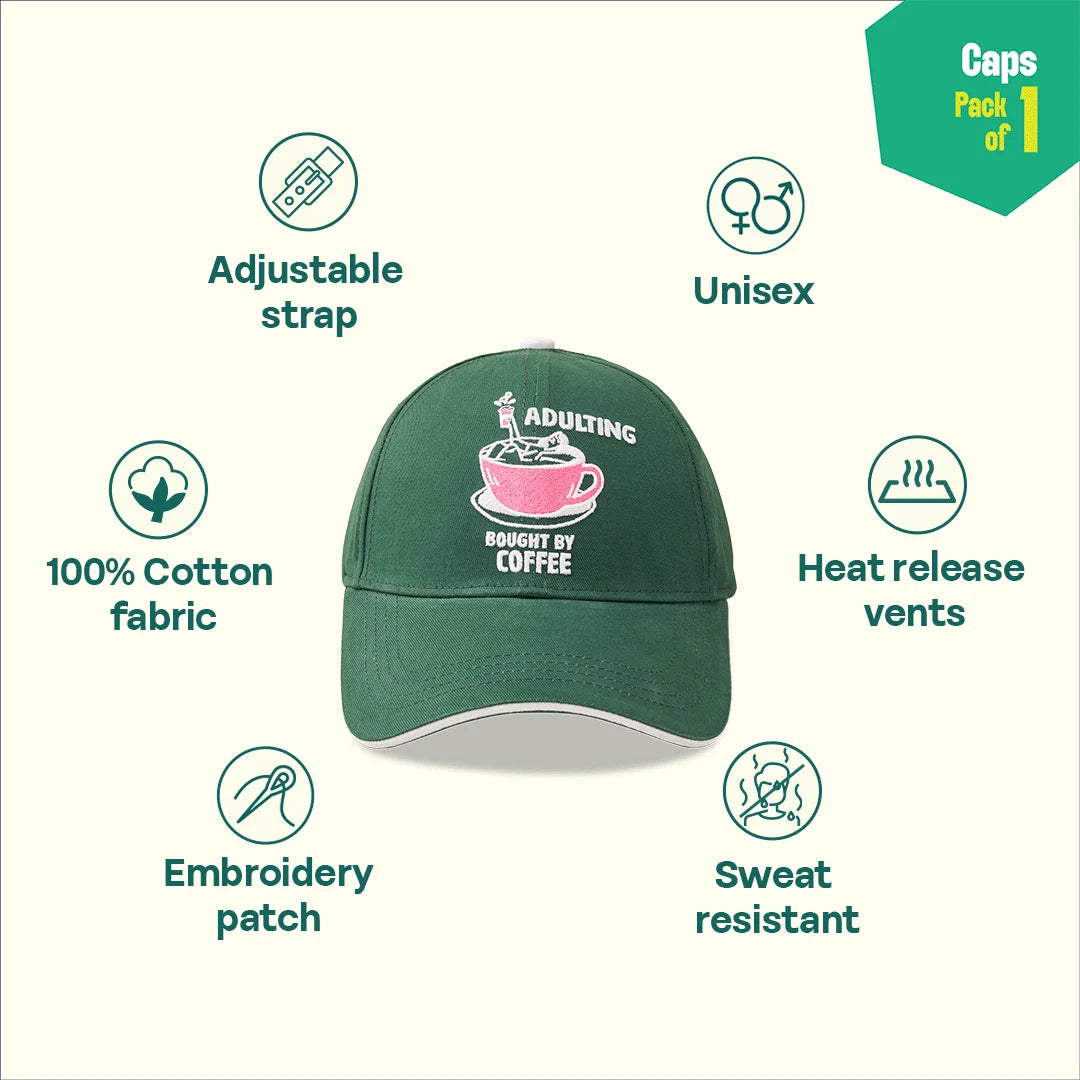 Caffeinated! 100% Cotton Fabric, Unisex Cap, Pack of 1