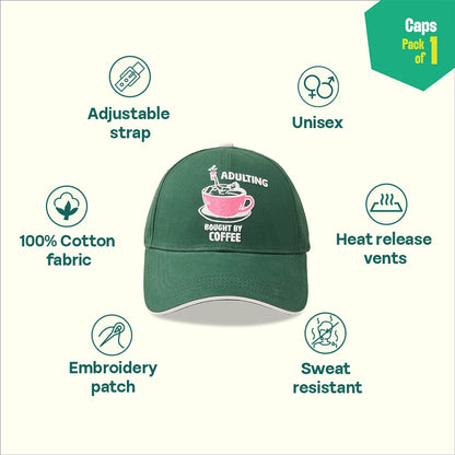 Caffeinated! 100% Cotton Fabric, Unisex Cap, Pack of 1
