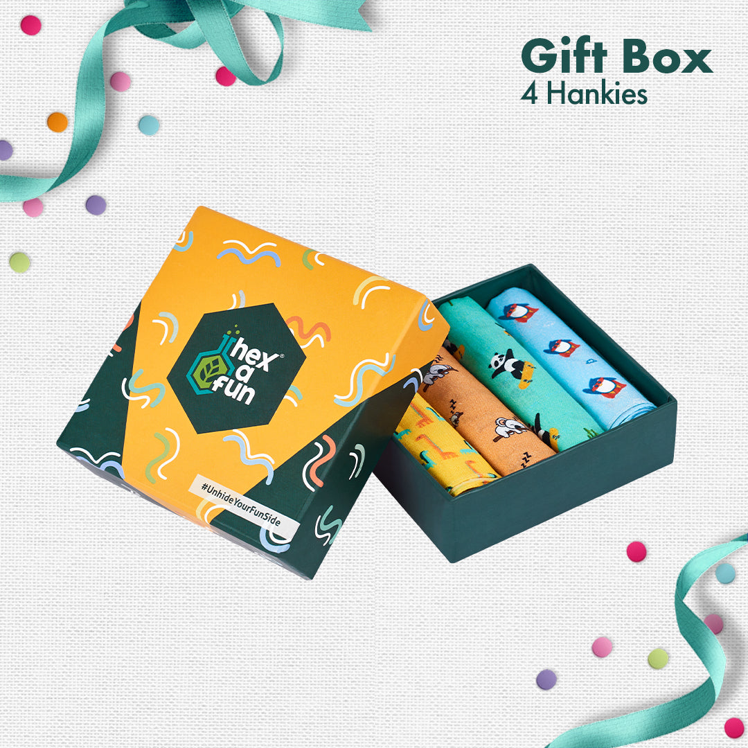 Shop 100% Organic Cotton Women & Men Handkerchief Gift Set-Gift Box of 4 – hexafun